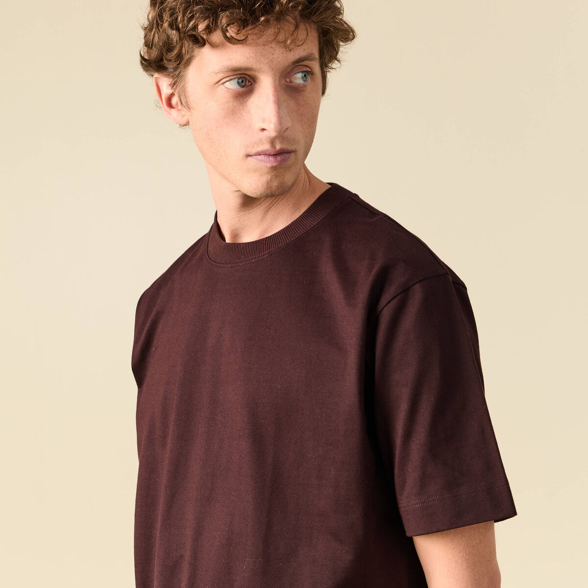 T-shirt en coton marron fonc&eacute; homme