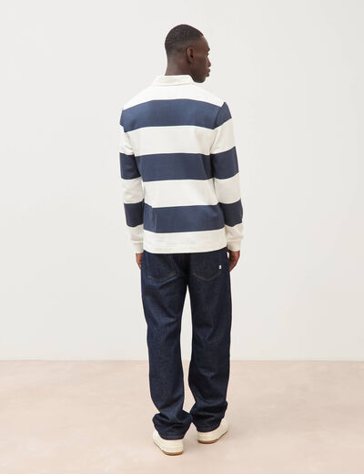 Polo manches longues broderie bleu marine homme