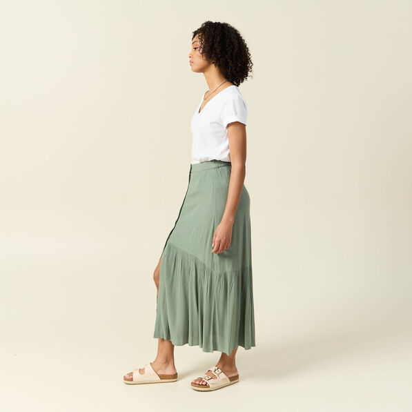 jupe longue evasee vert kaki femme Jupe longue évasée vert kaki femme
