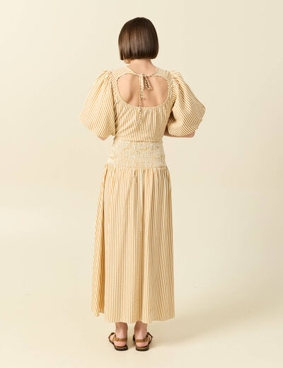 Jupe longue &eacute;vas&eacute;e taille haute beige moyen femme