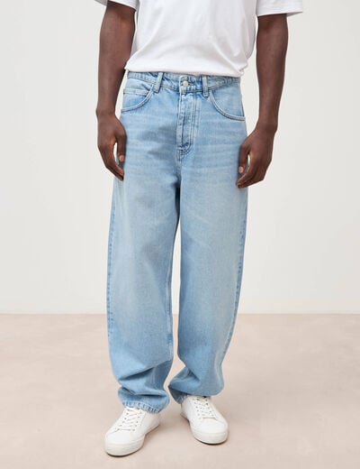 Jeans large longueur 32 en coton denim bleach homme