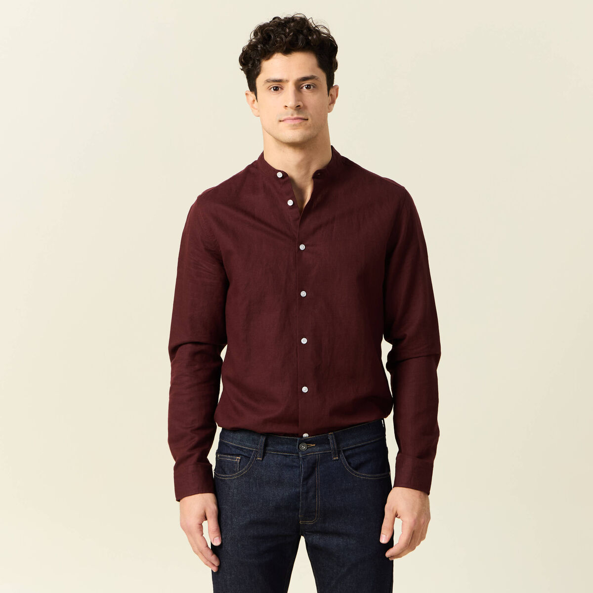 Chemise manches longues bordeaux homme