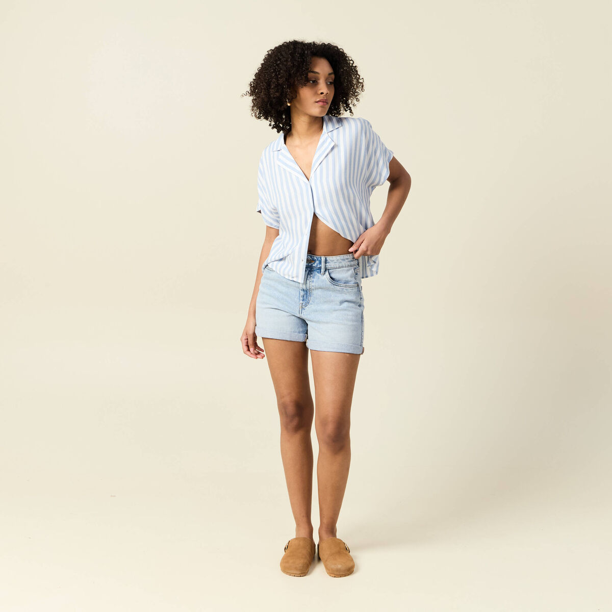 Chemise manches 3/4 bleu femme