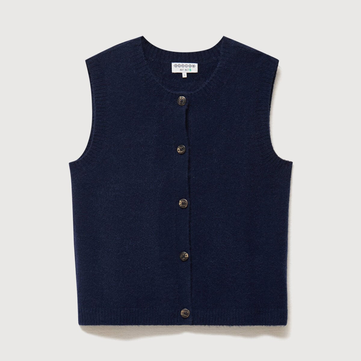 Pull droit court sans manches col rond bleu marine femme