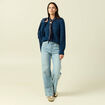 Pull manches longues col rond bleu canard femme