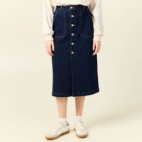 Jupe midi droite en jean denim brut femme