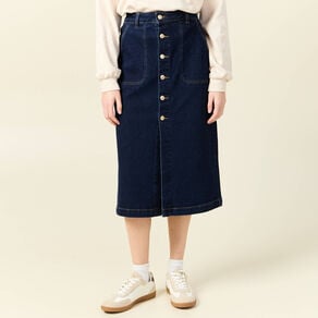 jupe midi droite en jean denim brut femme Jupe midi droite en jean denim brut femme