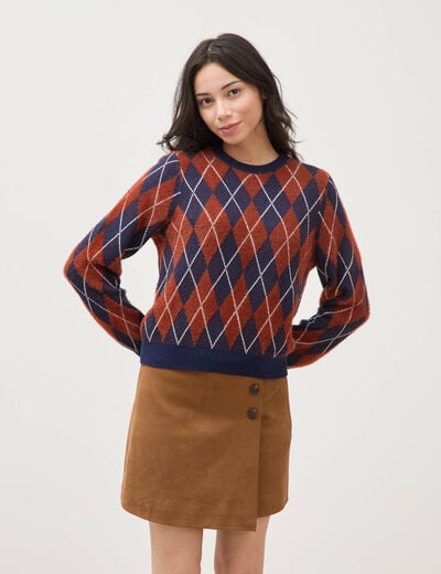 Pull droit manches longues col rond orange citrouille femme