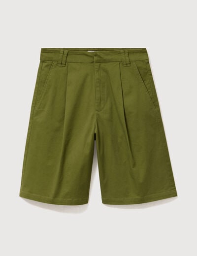 Bermuda large taille haute vert kaki femme