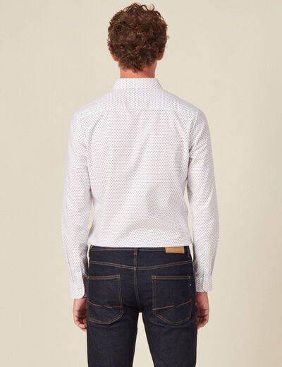 Chemise cintr&eacute;e en coton manches longues blanc homme