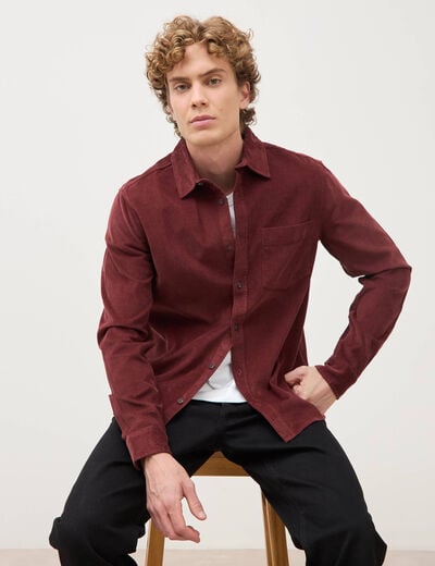 Chemise col classique en velours bordeaux homme