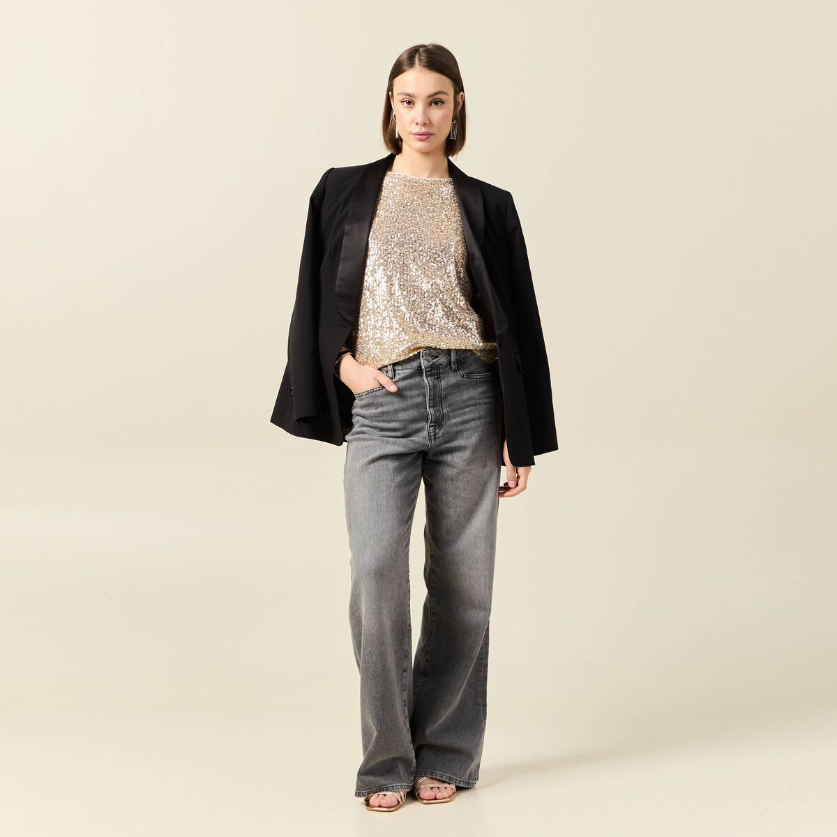 T-shirt manches courtes creme femme