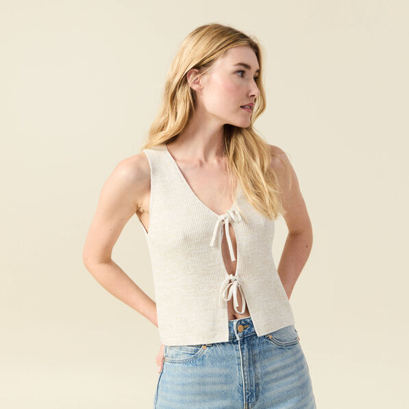 debardeur tricot noue creme femme Débardeur tricot noué creme femme