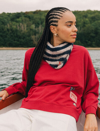 Sweat droit col rond manches longues rouge clair femme