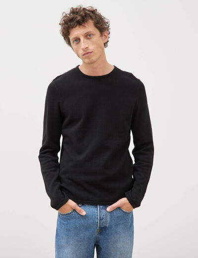 Pull col rond manches longues noir homme