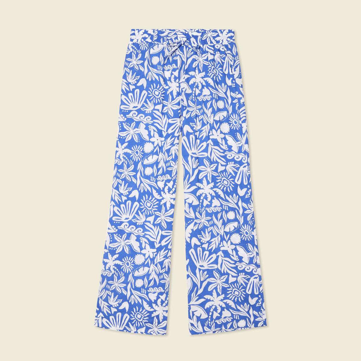 Pantalon large taille haute bleu femme
