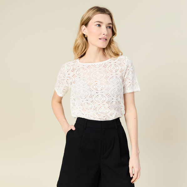 T-shirt manches courtes ecru femme