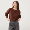 Gilet droit manches longues col rond marron femme