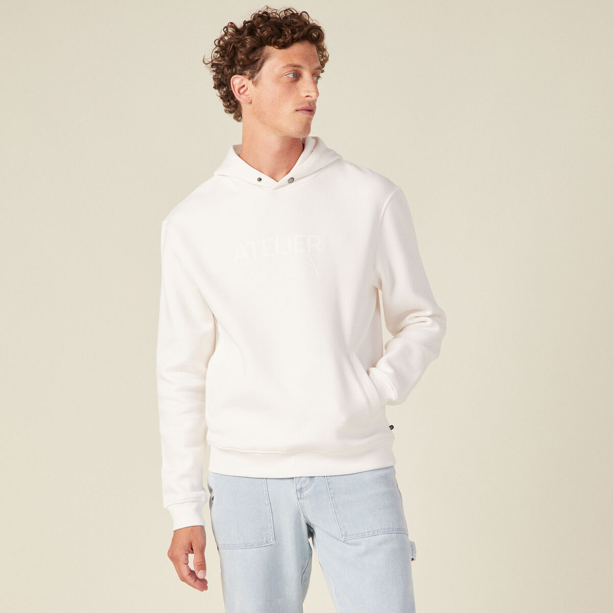 Sweat &agrave; capuche ecru homme