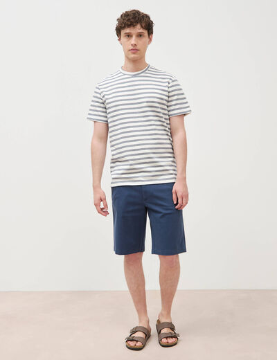 T-shirt ray&eacute; col rond manches courtes bleu marine homme