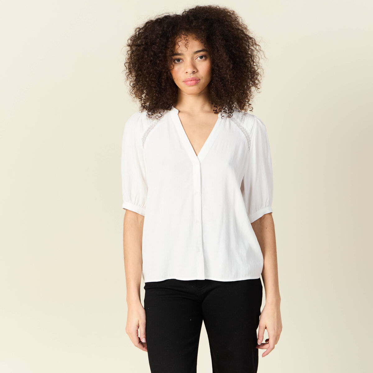 Chemise manches courtes ecru femme