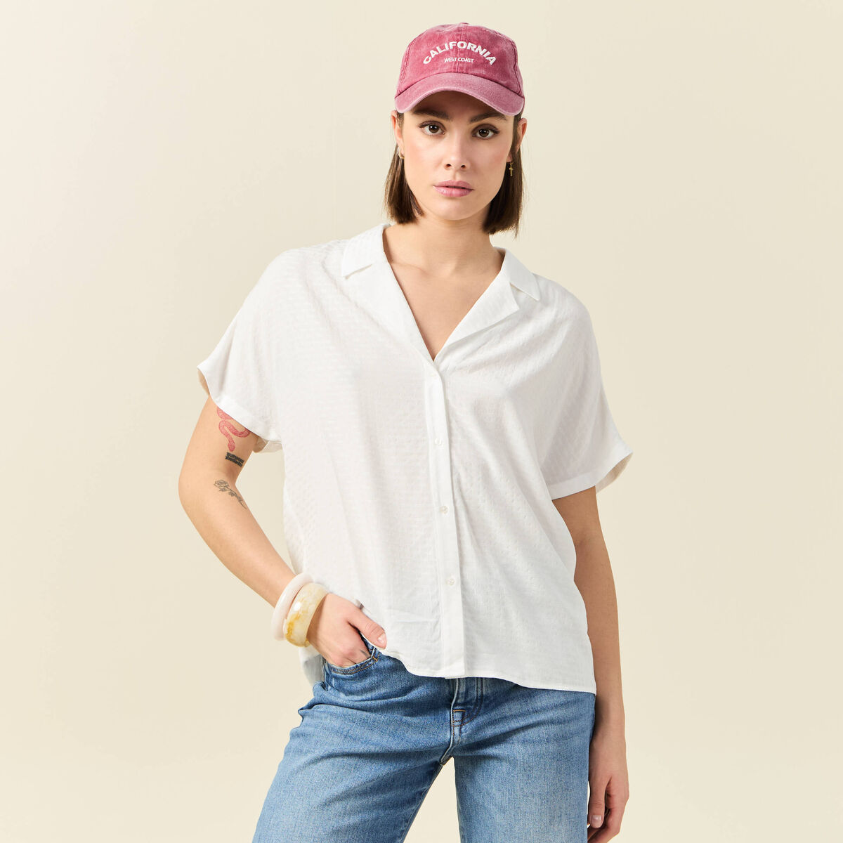 Chemise manches courtes ecru femme
