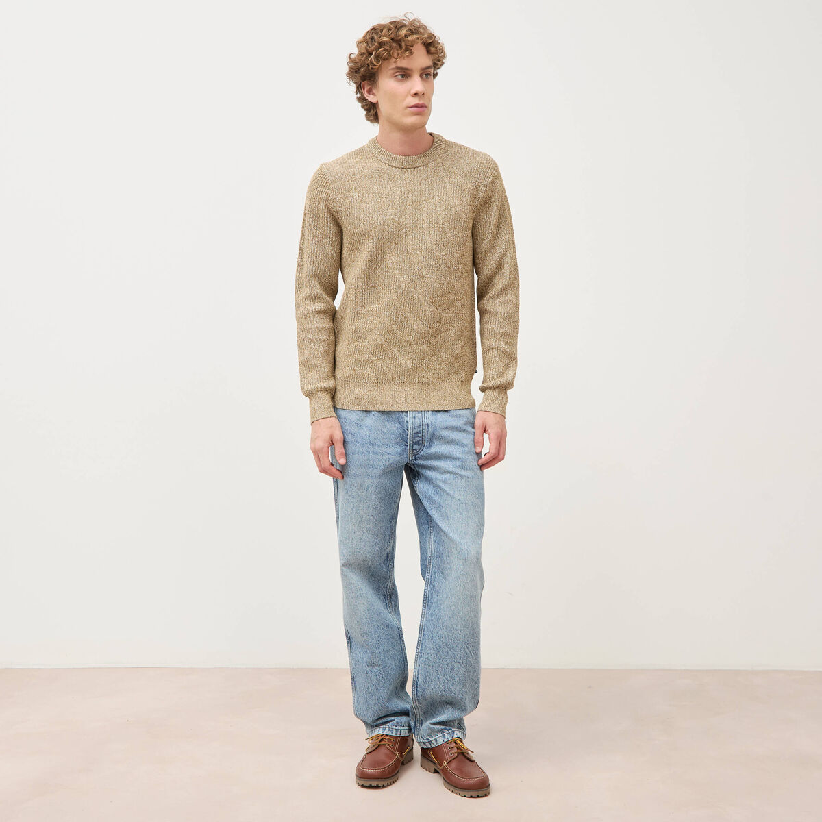 Pull manches longues camel homme