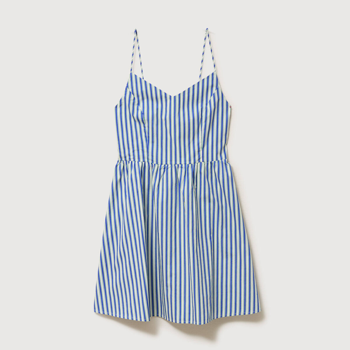 Robe bretelle col c&oelig;ur en coton bleu femme