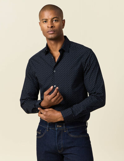 Chemise en coton manches longues bleu marine homme