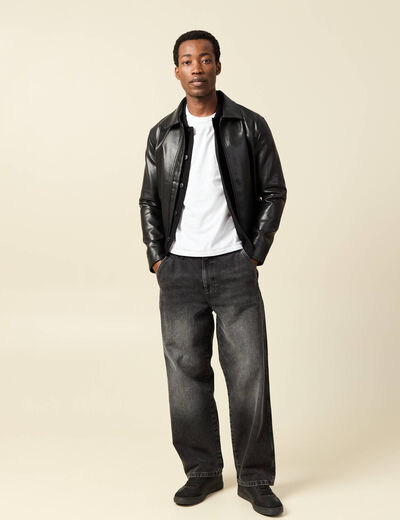 Blouson droit court manches longues noir homme