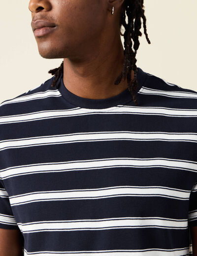 T-shirt ray&eacute; col rond manches courtes ecru homme