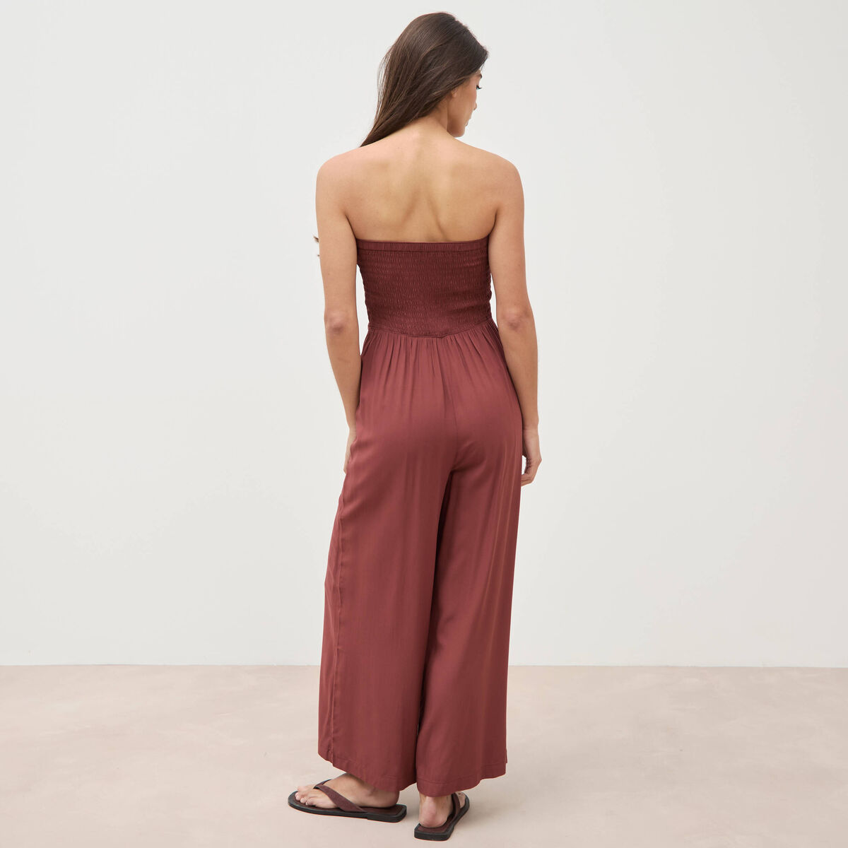 Combinaison bustier sans manches marron cognac femme