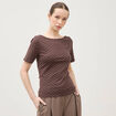T-shirt ajust&eacute; manches courtes marron femme