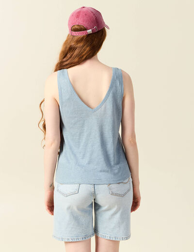 Débardeur sans manches en lin bleu gris femme