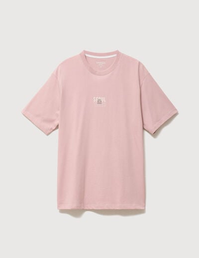 T-shirt droit en coton col ras du cou rose pastel homme
