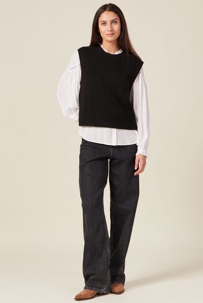 Pull sans manches noir femme