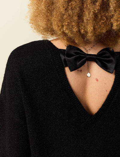 Robe pull fin manches longues noir femme