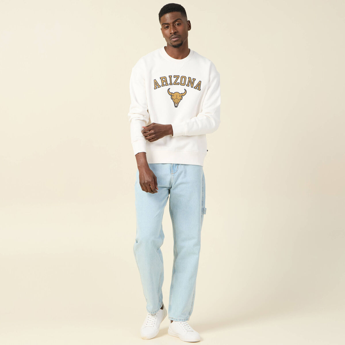 Sweat oversize col rond manches longues ecru homme