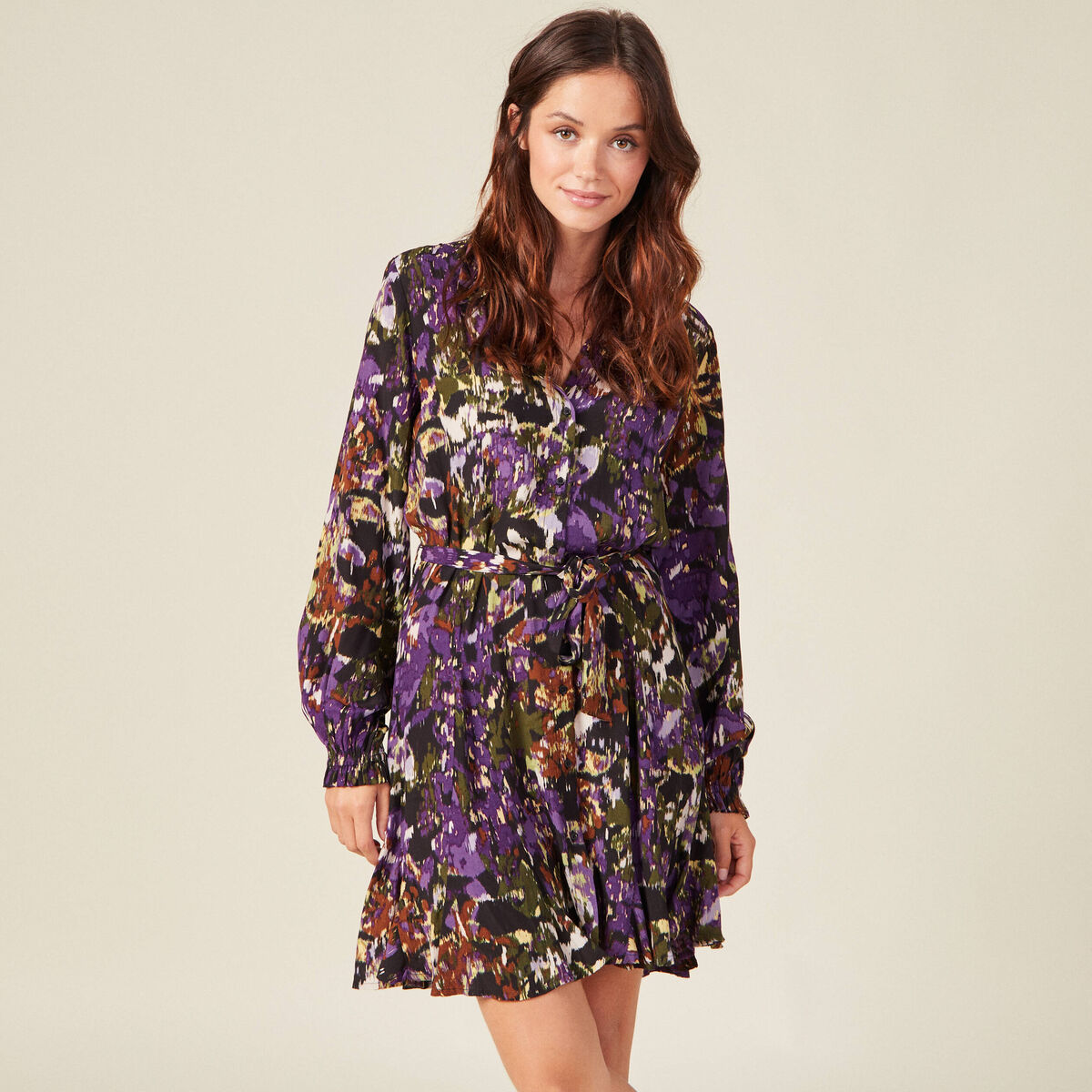 Robe patineuse ceinturée noir femme