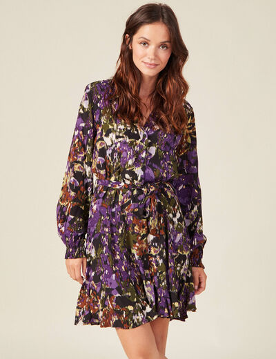 Robe patineuse ceintur&eacute;e noir femme