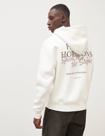 Sweat ample &agrave; capuche manches longues ecru homme