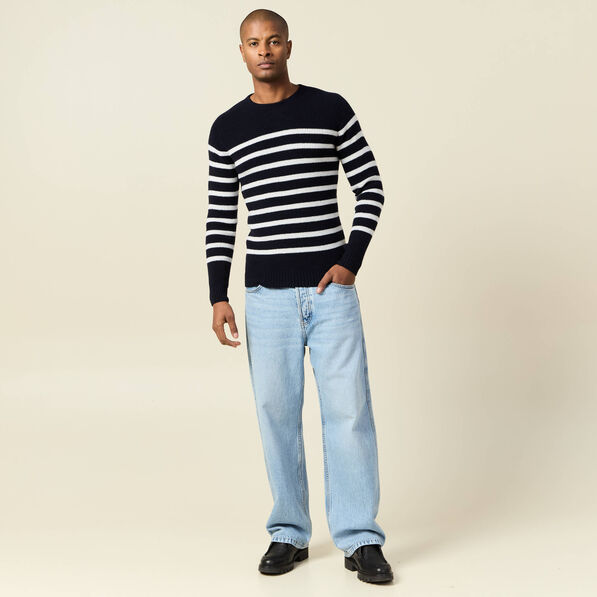 Pull manches longues fabriqué en France bleu marine homme