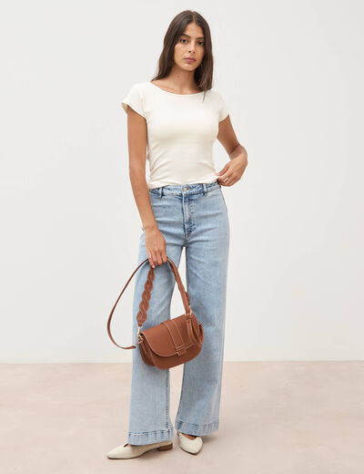 Jeans large taille haute denim bleach femme