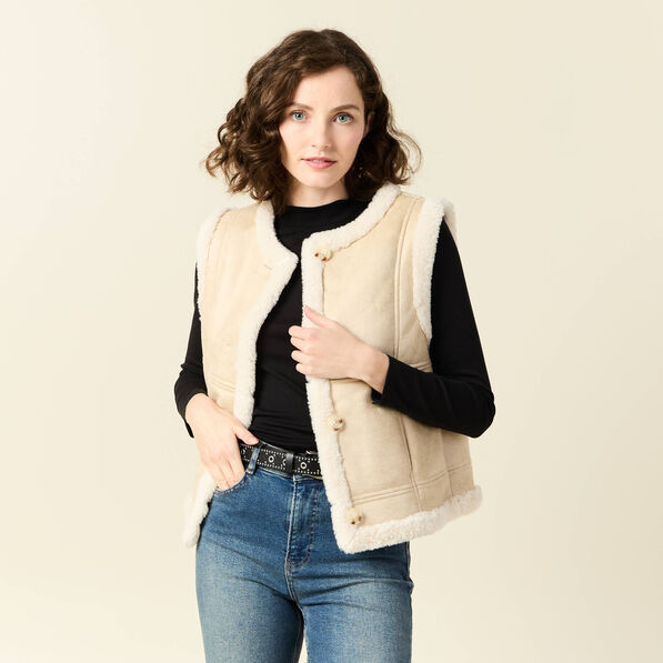 veste suedine sans manches creme femme Veste suédine sans manches creme femme
