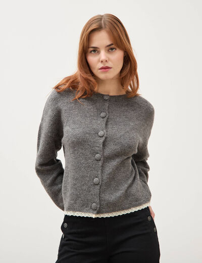 Gilet manches longues col rond gris femme