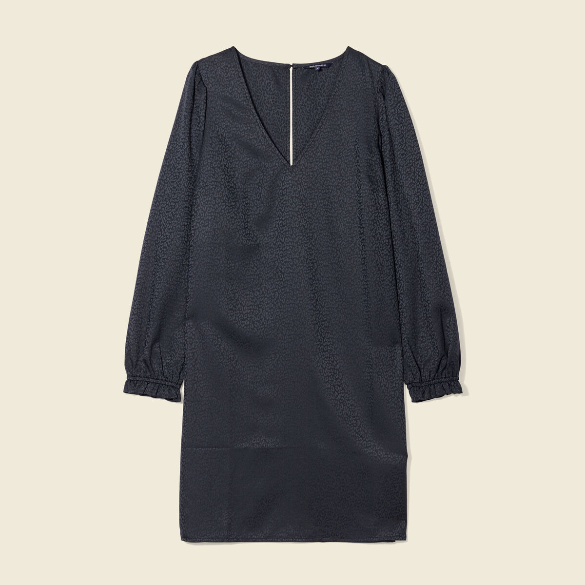 Robe droite col en V satin vert foncé femme