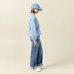 Sweat manches longues col polo bleu clair femme