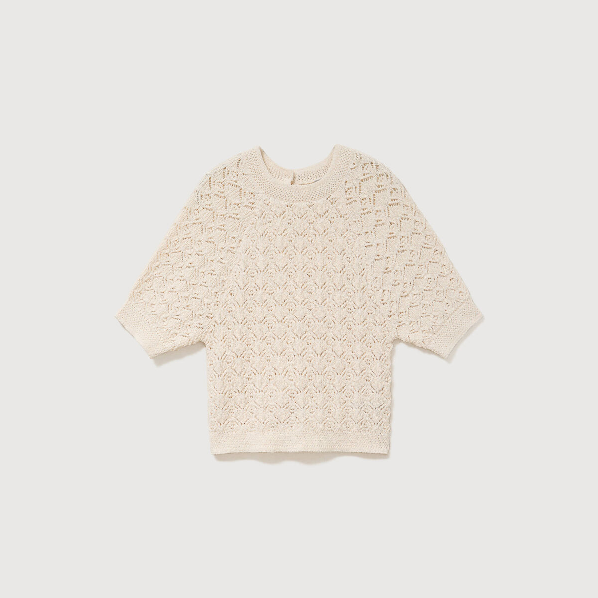 Pull droit court ajour&eacute; manches courtes camel femme