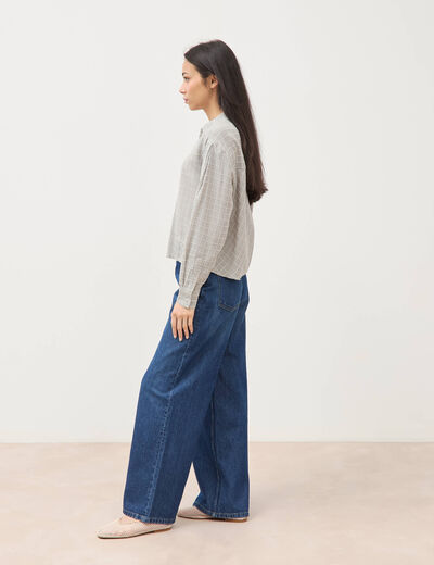 Chemise droite manches longues ray&eacute;e bleu gris femme