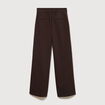 Pantalon large taille haute fluide marron fonc&eacute; femme
